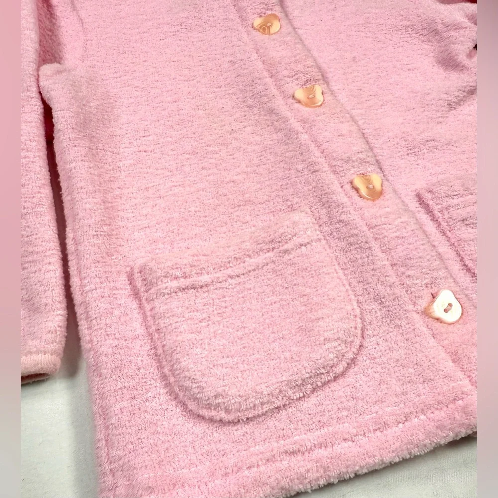 CARTER’S VINTAGE Girls Fuzzy Pink‎ Bear Button Cardigan 18–24M Taiwan 90s Retro
